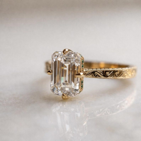 – Emerald Cut Lab-Ground Diamond Engagement Ring and Hidden Halo with Emeralds [5]