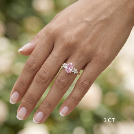 Inel de Logodna cu Diamant de Laborator Roz Oval și Diamante Marchize si Rotunde| Argint, aur sau Platină [9]