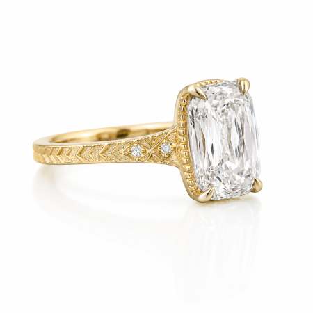 Inel logodna diamant laborator Ashoka (Criss Cut) – Model vintage, Setare bezel | Argint, Aur sau platina [4]