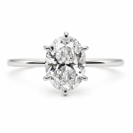 Solitaire - Inel de Logodnă cu Diamant de Laborator Oval E VS1 | Design Vintage cu Setare Lalea