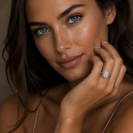 Oval E VS1 Moissanite Engagement Ring | Vintage Design with Tulip Setting [8]