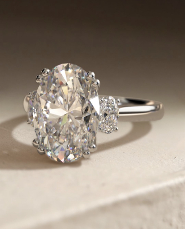 Inel de Logodna cu Diamant de Laborator Oval 1-4 Carate E VS1 cu Diamante Marquise și Rotunde | Argint, Aur sau Platina [7]