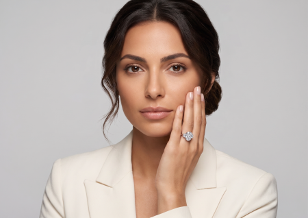 Inel de Logodna cu Diamant de Laborator Oval 1-4 Carate E VS1 cu Diamante Marquise și Rotunde | Argint, Aur sau Platina [6]