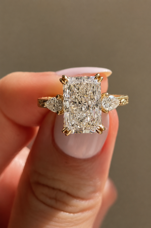 Radiant E VS1 Lab-Ground Diamond Engagement Ring | Hidden Halo Vintage | Silver, Gold, Platinum [8]
