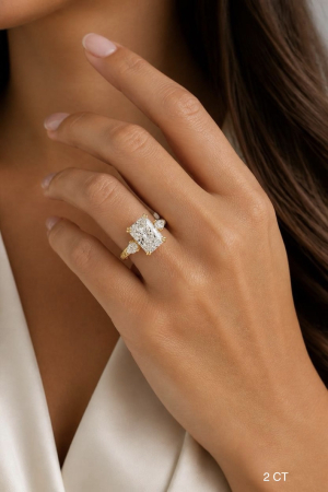 Radiant E VS1 Lab-Ground Diamond Engagement Ring | Hidden Halo Vintage | Silver, Gold, Platinum [12]