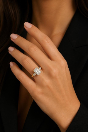 Radiant E VS1 Lab-Ground Diamond Engagement Ring | Hidden Halo Vintage | Silver, Gold, Platinum [13]