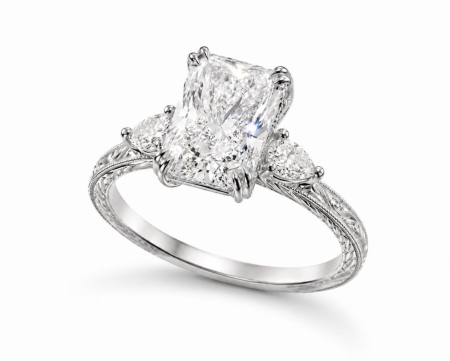 Radiant E VS1 Lab-Ground Diamond Engagement Ring | Hidden Halo Vintage | Silver, Gold, Platinum [3]