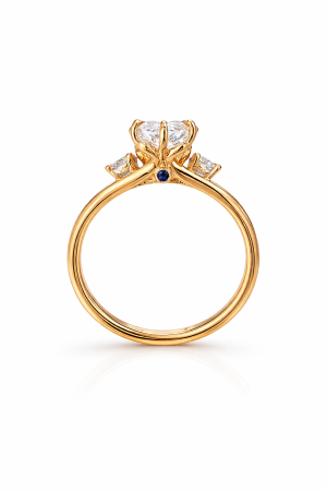 Inel de logodnă diamant laborator marchiz E VS1 cu diamante laterale și safir | Argint, Aur sau Platina [4]