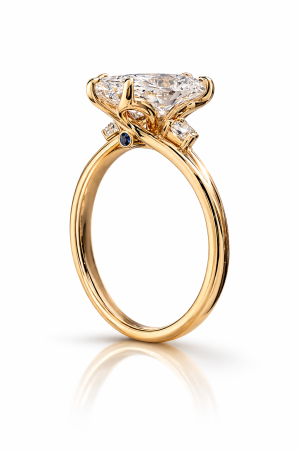 Inel de logodnă diamant laborator marchiz E VS1 cu diamante laterale și safir | Argint, Aur sau Platina [7]