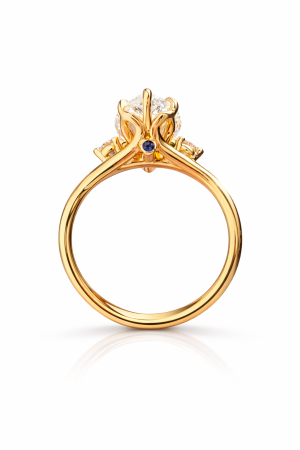 Inel de logodnă diamant laborator marchiz E VS1 cu diamante laterale și safir | Argint, Aur sau Platina [5]