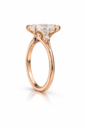 Inel de logodnă diamant laborator marchiz E VS1 cu diamante laterale și safir | Argint, Aur sau Platina [8]