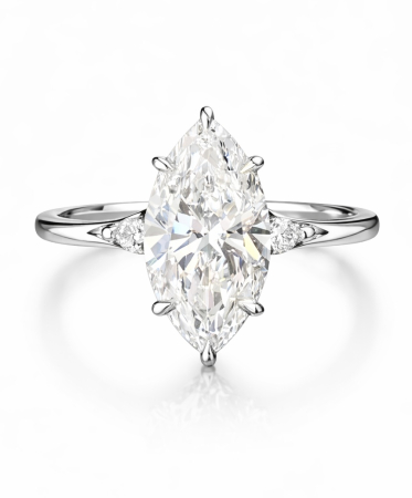 Diamante de laborator - Inel de logodnă diamant laborator marchiz E VS1 cu diamante laterale și safir | Argint, Aur sau Platina