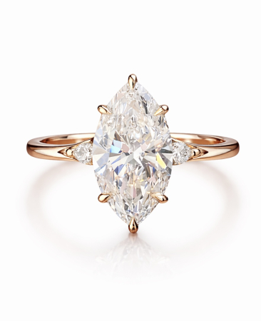 Inel de logodnă diamant laborator marchiz E VS1 cu diamante laterale și safir | Argint, Aur sau Platina [2]