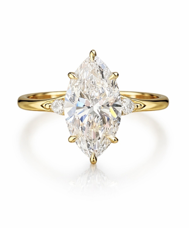 Inel de logodnă diamant laborator marchiz E VS1 cu diamante laterale și safir | Argint, Aur sau Platina [1]