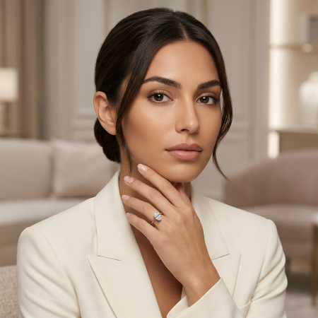 Inel logodnă diamant laborator oval halo ascuns | Aur sau Platină | Stil Hailey Bieber [9]