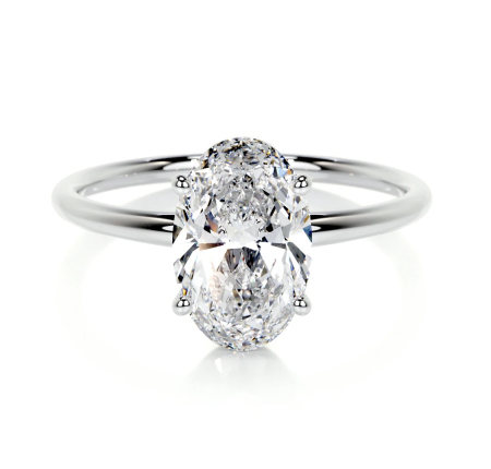 Engagement rings - Hidden Halo Oval Moissanite Engagement Ring | Gold or Platinum | Hailey Bieber Style