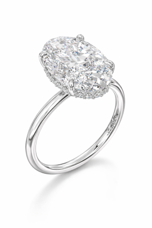 Inel logodnă diamant laborator oval halo ascuns | Aur sau Platină | Stil Hailey Bieber [6]