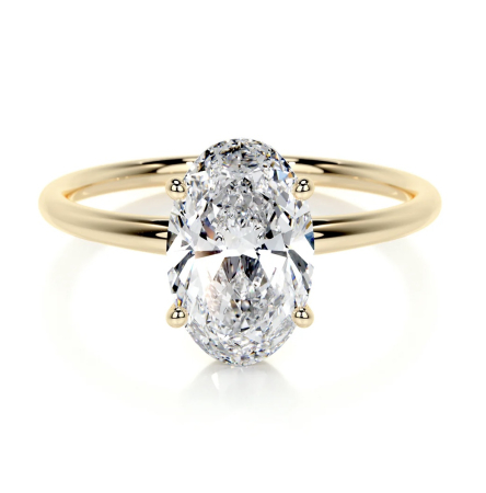 Hidden Halo Oval Moissanite Engagement Ring | Gold or Platinum | Hailey Bieber Style [1]