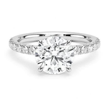 Engagement rings - Round Moissanite Engagement ring with Hidden Halo and Pave