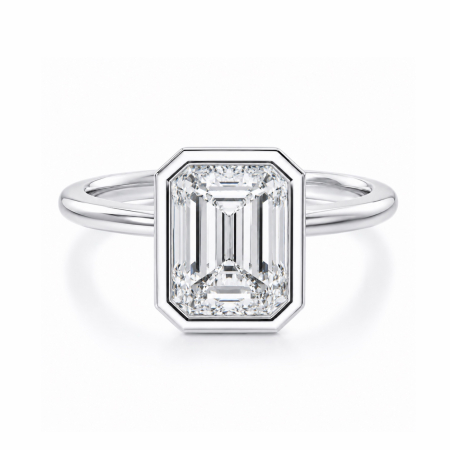 1-3 CT Emerald-Cut Moissanite Engagement Ring with Minimalist Bezel | Gold or Platinum | Modern Solitaire Ring