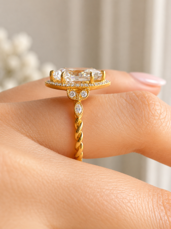 Inel Logodna Diamant Laborator Marchiz & Halo– Milgrain si Detalii Vintage [7]