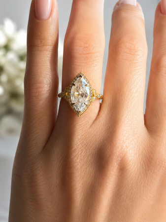 Inel Logodna Diamant Laborator Marchiz & Halo– Milgrain si Detalii Vintage [6]