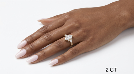 Marquise Lab-Ground Diamond Engagement Ring with Pear & Round Side Diamonds | Vintage Milgrain Design [10]