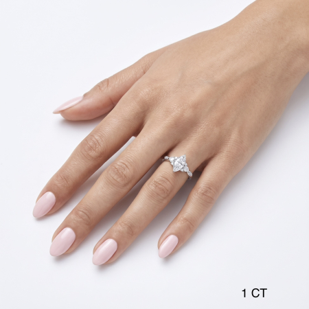 Marquise Lab-Ground Diamond Engagement Ring with Pear & Round Side Diamonds | Vintage Milgrain Design [9]