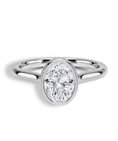 Diamante de laborator - Inel de logodna cu diamant de laborator oval 1 certificat IGI, setare bezel | Argint, Aur sau Platina