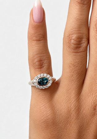 Inel Pinky cu London Blue Topaz 1 ct și Moissanite - The Juliette [6]