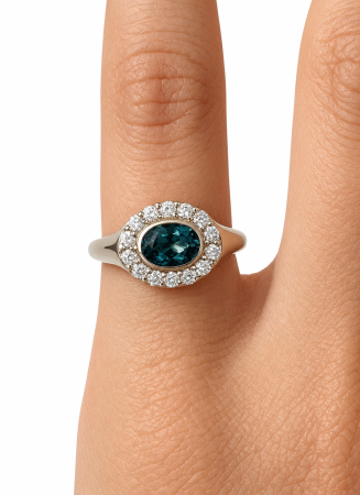 Inel Pinky cu London Blue Topaz 1 ct și Moissanite - The Juliette [4]