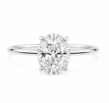 Solitaire - Inel de logodnă cu diamant de laborator oval E VS1, setare florala | Argint, Aur sau Platină