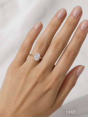 Inel de logodnă cu diamant de laborator oval E VS1, setare florala | Argint, Aur sau Platină [13]