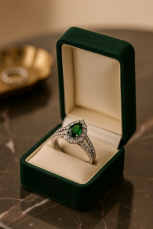 Inel de logodna smarald 1 CT para cu moissanite D VVS | halo si pave [7]