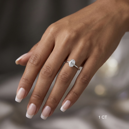 Inel Logodnă Moissanite Oval Crushed Ice D VVS | Halo Ascuns | Aur sau Platină [4]