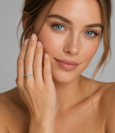 Inel logodna moissanite oval 2 CT (7x9 mm) D VVS – hidden halo | aur sau platină [5]