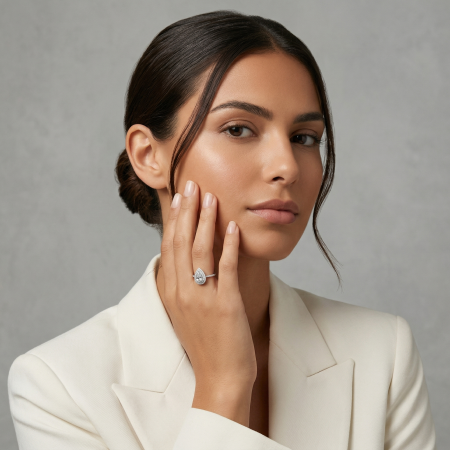 Double Halo Pear Moissanite Engagement Ring | Gold or Platinum [5]