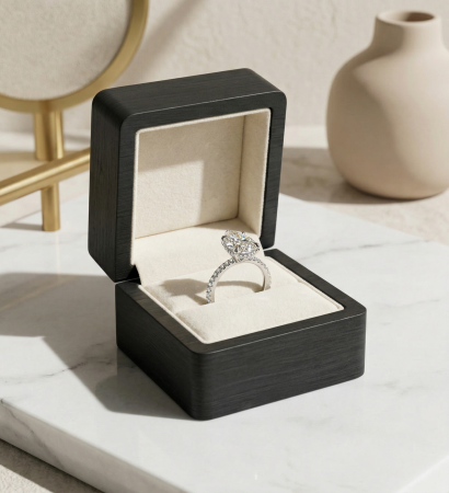 Inel logodnă moissanite 1 CT pară (pear) cu pavé și hidden halo | Aur sau platină [7]