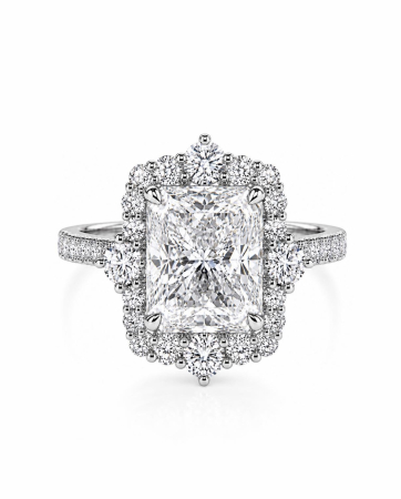 Pave - Lab-grown diamond engagement ring with radiant halo pavé setting in gold or platinum, E VS1