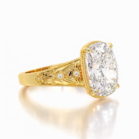 Inel de Logodnă Diamant Laborator Elongated Cushion Old Mine cut Vintage | Filigran și Milgrain| Argint, Aur sau Platină [4]