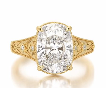 Inele de logodna - Inel de Logodnă Diamant Laborator Elongated Cushion Old Mine cut Vintage | Filigran și Milgrain| Argint, Aur sau Platină