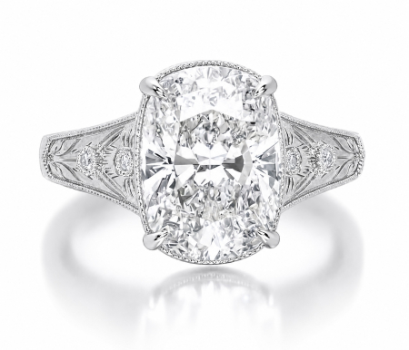 Vintage - Elongated Cushion Old Mine Cut Vintage Lab-Grown Diamond Engagement Ring | Filigree and Milgrain | Silver, Gold or Platinum