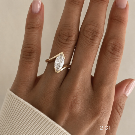 Inel din argint cu Moissanite Marchiz 1 ct / 2 ct, Minimialist | Montură Chevron Bypass [7]
