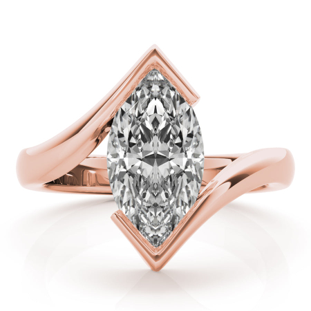 Inel din argint cu Moissanite Marchiz 1 ct / 2 ct, Minimialist | Montură Chevron Bypass [2]