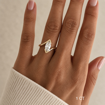Inel din argint cu Moissanite Marchiz 1 ct / 2 ct, Minimialist | Montură Chevron Bypass [6]