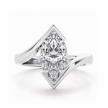 Rings - 1ct/2ct Marquise Moissanite Silver Ring, Minimalist | Chevron Bypass Setting