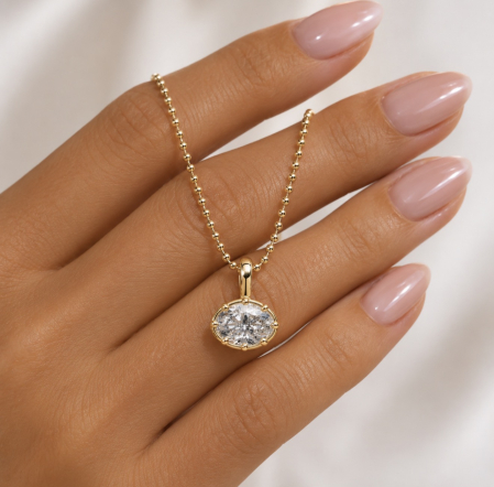 Lant cu pandantiv din argint cu Moissanite Oval 2 CT [5]