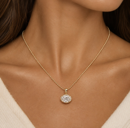 Lant cu pandantiv din argint cu Moissanite Oval 2 CT [6]