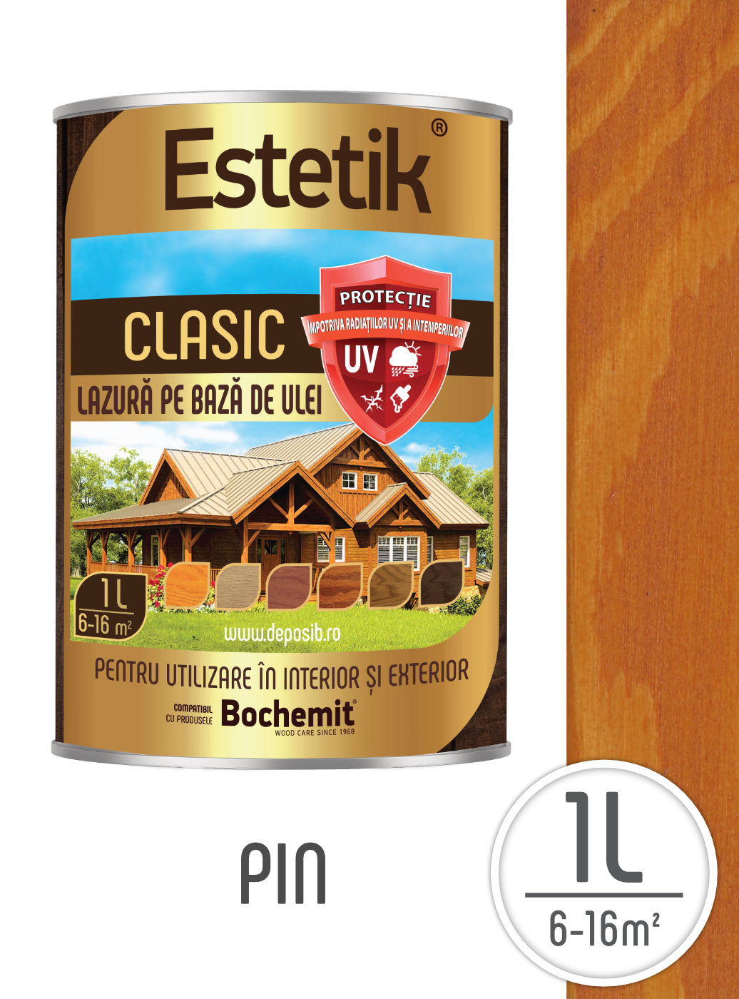 Lazura lemn exterior Estetik 1L Pin – protectie UV si umiditate [1]