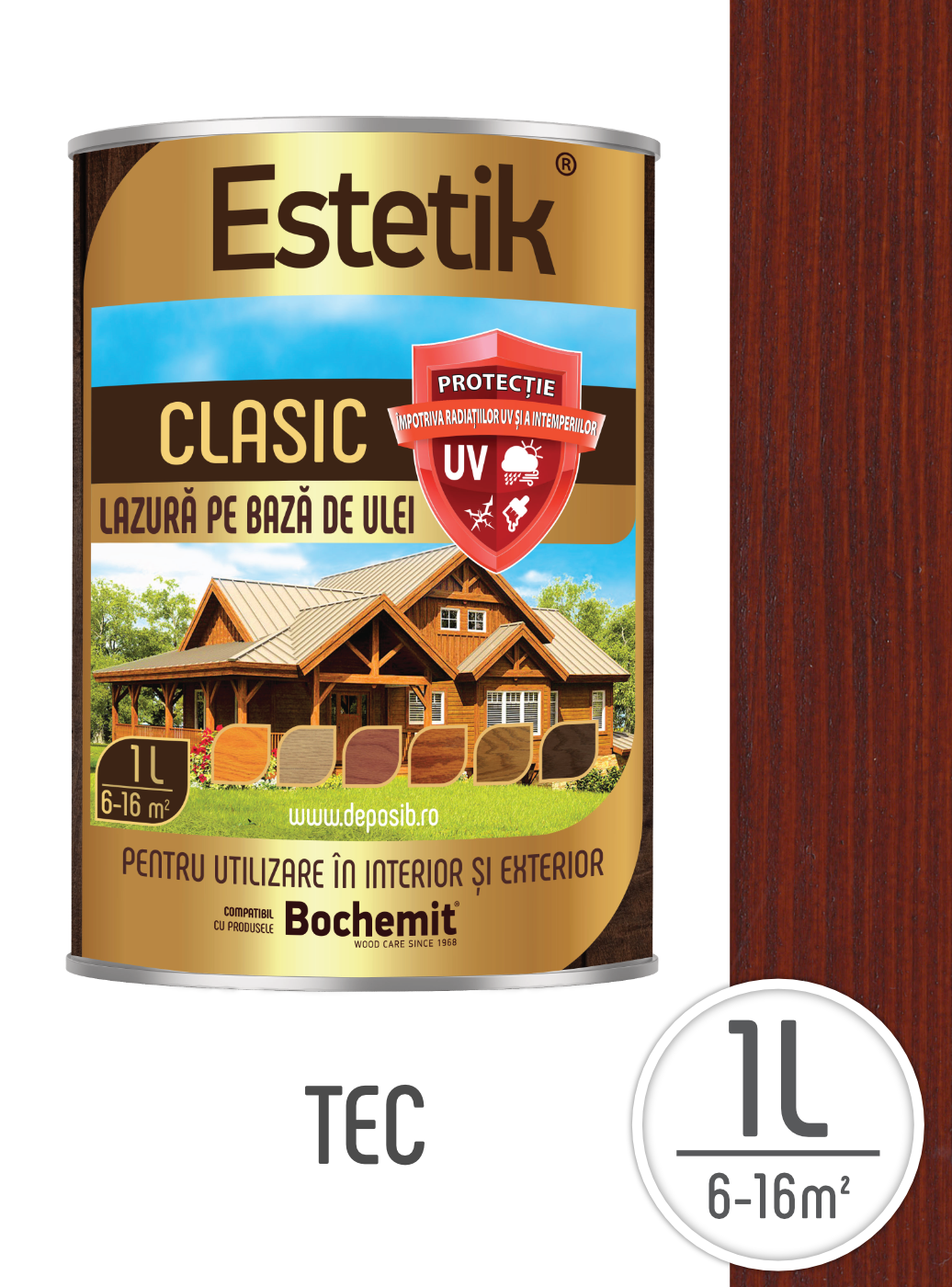 Lazura lemn exterior Estetik Clasic Tec 1L – protectie UV, finisaj natural [1]